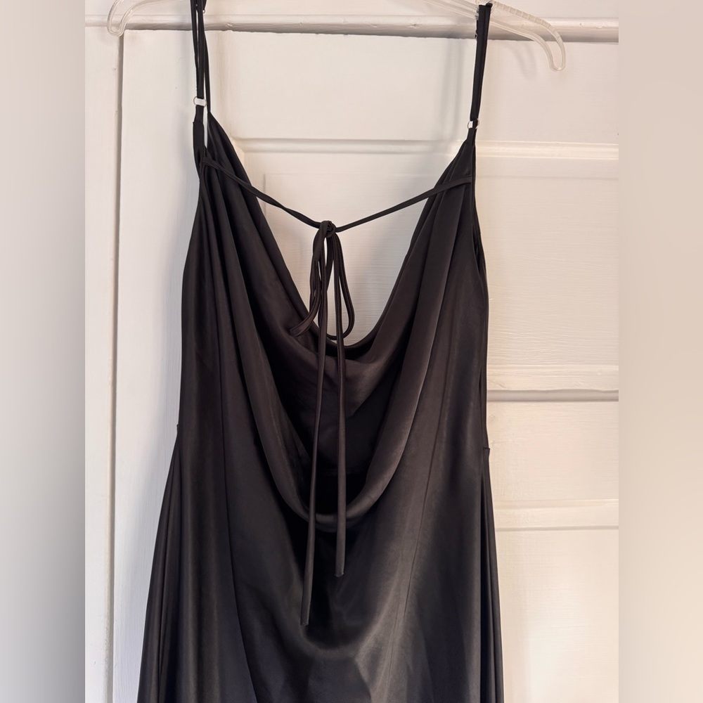 NWT Black Satin Formal Open Back Maxi Cocktail Dress Size XL - Picture 2 of 6